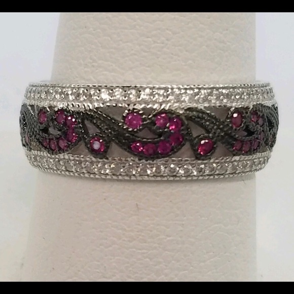Sterling Silver Filigree Ruby CZ Black Plating - Picture 2 of 3